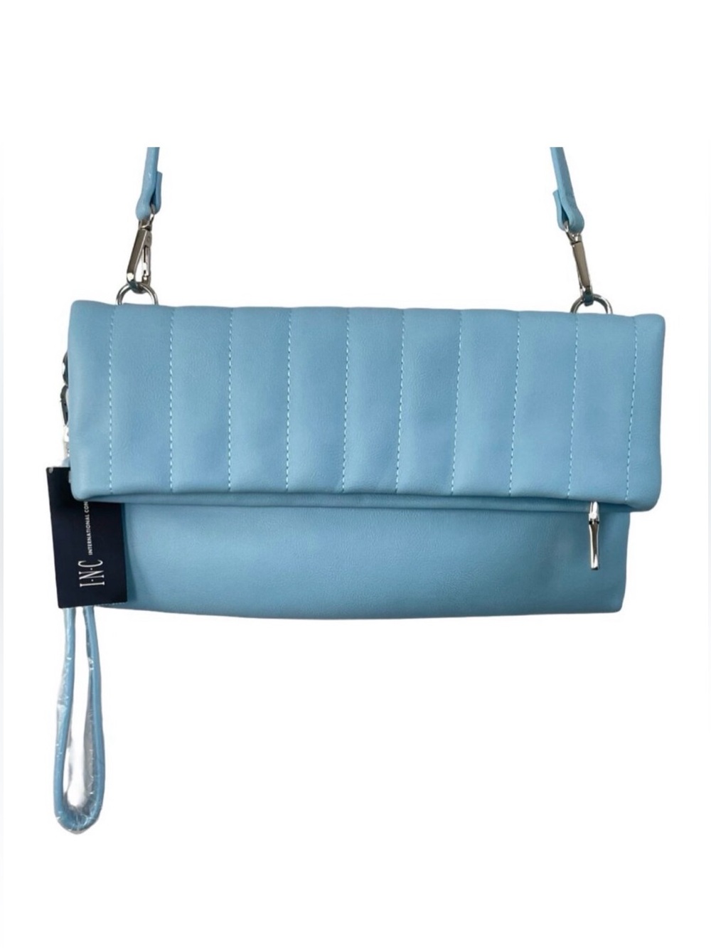 INC International GWENNE Concepts Sky Blue Quilted Fold-Over Wristlet Crossbody